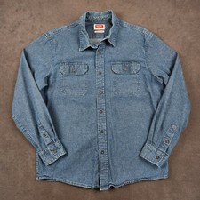 Wrangler Denim Shirt Mens Large Blue Comfort Flex Long Sleeve Button Up Workwear