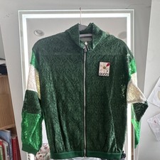 Gucci Green Floral Logo Collared Full Zip Women's Basic Jacket Size 8