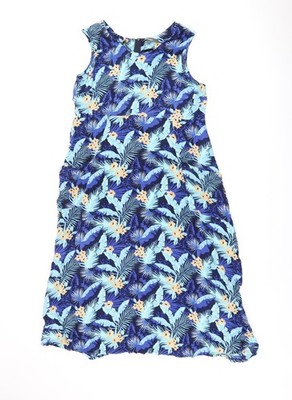 Studio Damen blau Blumenmuster Viskose A-Linie Größe 12 U-Boot-Ausschnitt Reißverschluss