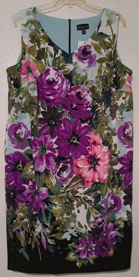 Vestido Vaina Connected Apparel Para Mujer Talla 20W Púrpura Floral Sin Mangas Cremallera Nuevo con Etiquetas Foto 2 de 4