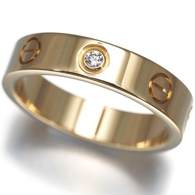 Auth Cartier Ring Diamond Love Wedding Band 1P SM EU49 18K 750 Yellow Gold