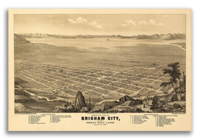 Brigham City Utah 1875 Historic Panoramic Town Map - 20x30