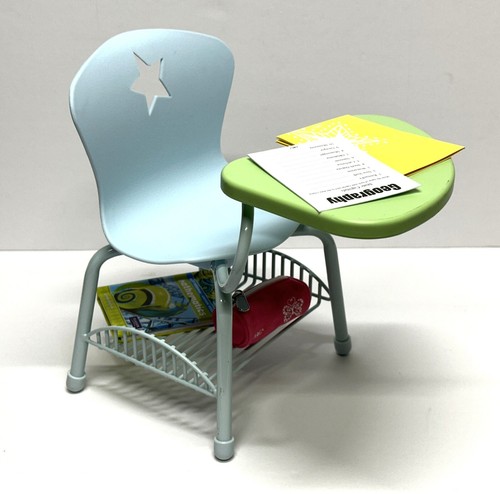 American Girl Doll School Chair w/ Desk, Blue & Green, Fits 18” Dolls