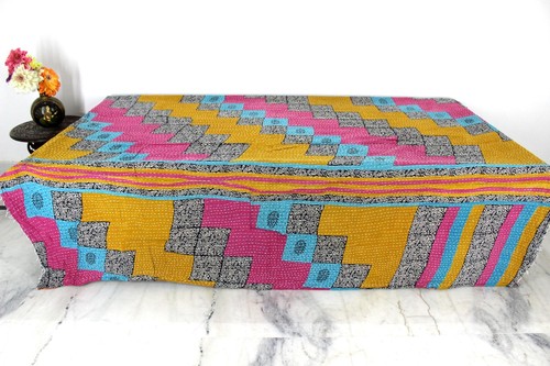Vintage Quilt Indian Organic Cotton Bedspread Traditional Blanket Throw - 第 4/6 張圖片