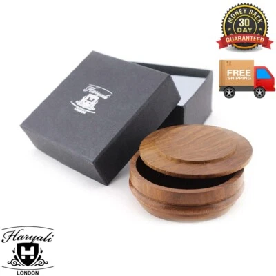 HARYALI LONDON Natural Wooden Shaving Bowl with Lid Barber Beard Soap and Cream Mug Cup for Men