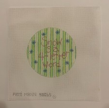 needlepoint canvas, Patti Mann, Round, Snow is a 4 letter word Green,18ct, 4.5"