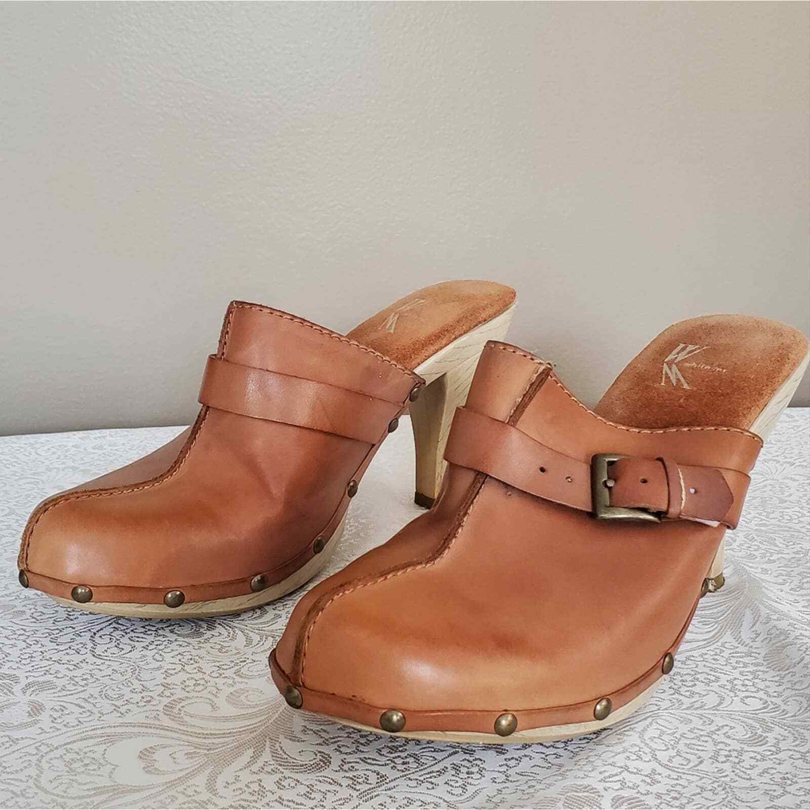 White Mountain chunky clogs size 8 leather mules Kacey slip on heels Y2K |  eBay