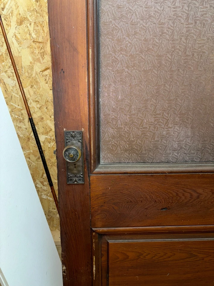 Puerta y luces laterales antiguas coloniales de vidrio y roble 32x83 florentinas Foto 4 de 4