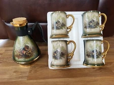 Vintage 1976 Creations Jim Beam Litho James Lockhart Squirrel Decanter & Mugs