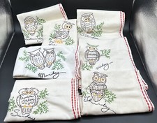 7 Vintage Hand Embroidered Days of Week Owls Tea Towels