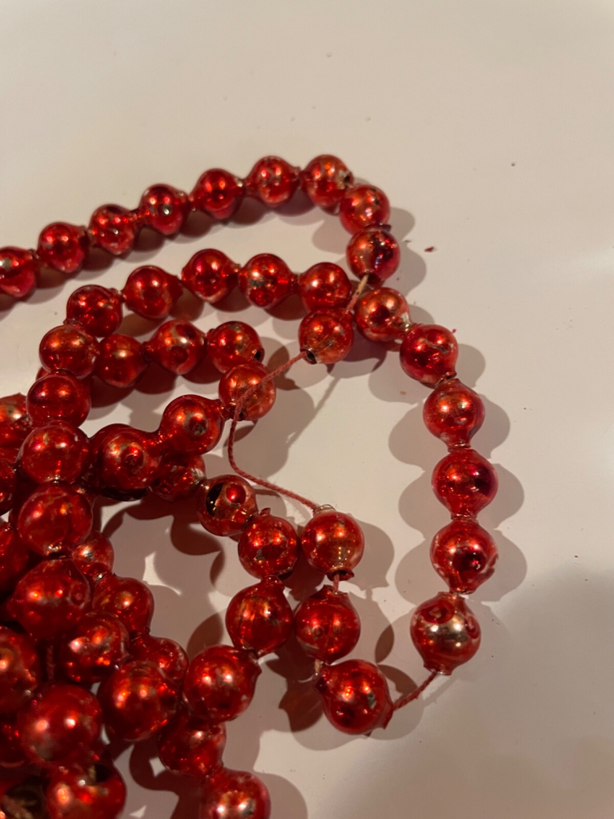 Vintage Red Christmas Feather Tree Mercury Glass Beads Garland 96