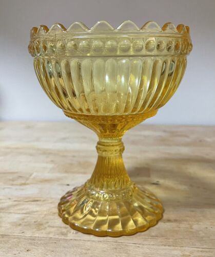 Rare Vintage Marimekko Yellow Keltainen Mariskooli iittala Pedestal Glass Bowl - Afbeelding 1 van 5