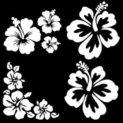 Hibiscus Hawaiian Flower 4 Pack White Vinyl Decals Car Truck Window Laptop