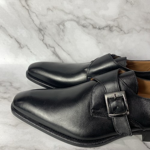 Cuero Italiano Negro Correa de Monje Cuero Formal Zapatos de Vestir Hechos en Italia/43-10 - Imagen 3 de 8