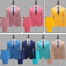 Mens Single Breasted Suit Jacket Pants Notch Lapel Blazer Prom Party Plain