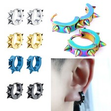 2Pcs Mens Womens Rock Punk Gothic Stainless Steel Taper Hoop Spike Stud Earrings