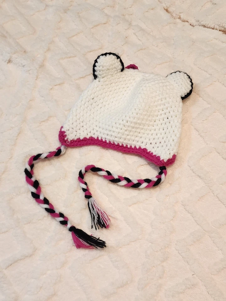 Gorro de punto Hello Kitty para bebés y niños pequeños, hecho a mano, gorro de ganchillo  Foto 2 de 2