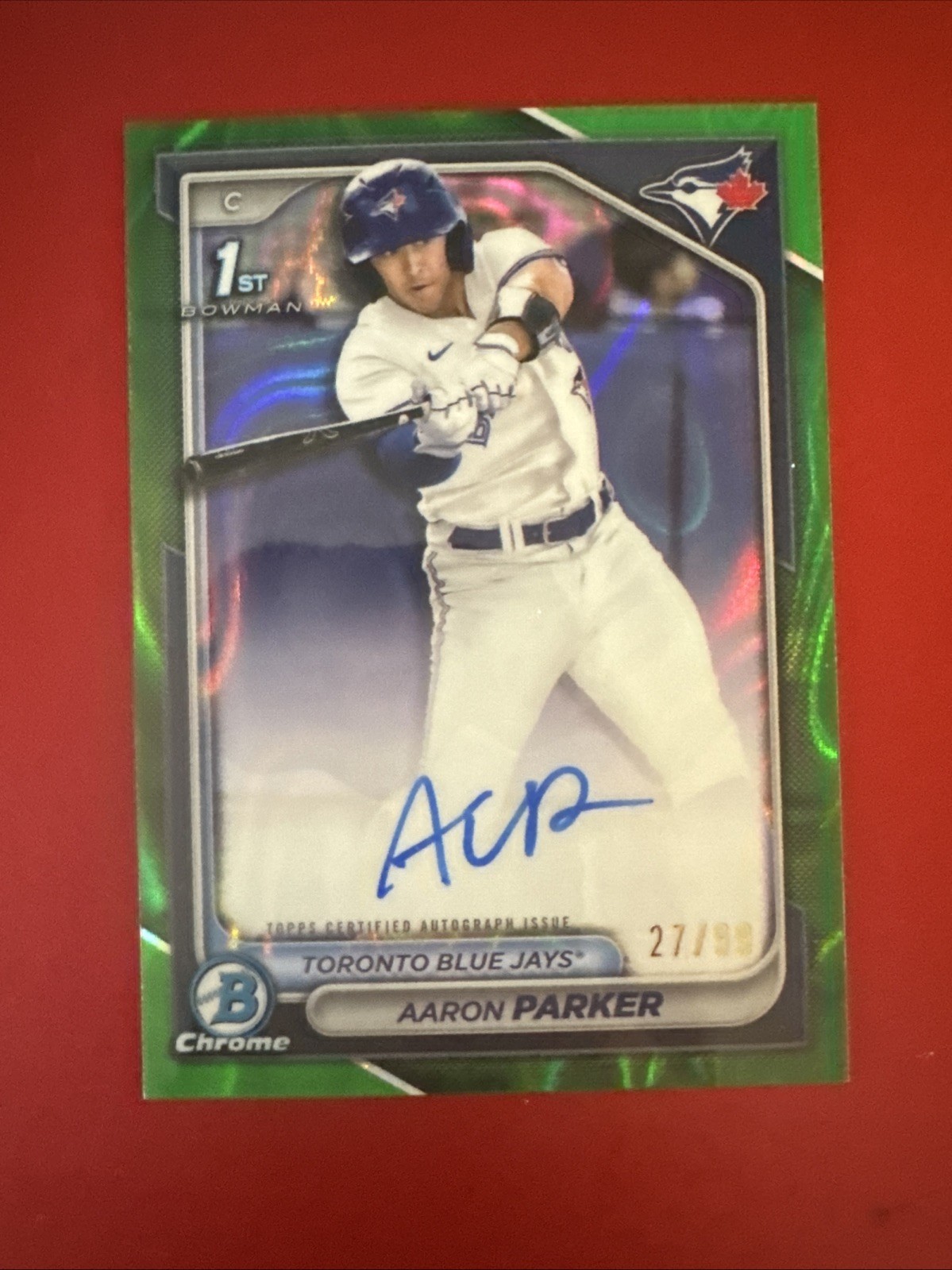 Aaron Parker /99 Green Auto 2024 Bowman Draft 1st Chrome Prospect CPA Blue Jays