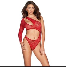 NWT Frederick's of Hollywood Red Kerry Lace Asymmetrical Cut-Out Bodysuit small