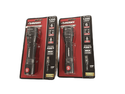 #ad LOT OF 2 Husky 1200 Lumens Dual Power LED Rechargeable Focusing Flashlight $19.95