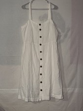 Loft Dress New Womens Size 12 White Button Smocked Linen Cruise Beach