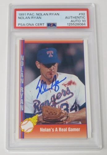 Nolan Ryan HOF Signed Autograph 1991 Pacific Bloody Lip Card # 92 PSA 10 Auto
