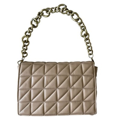 ZARA Women's Beige Quilted Shoulder Bag w/ Chunky Gold Chain 