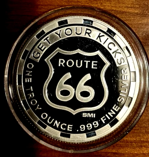 Route 66 Get Your Kicks 1 Troy Oz 999 Fine Silver Round