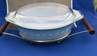 VTG Pyrex Blue Tulip 1.5 Qt Casserole Dish #043 With Cradle Handles