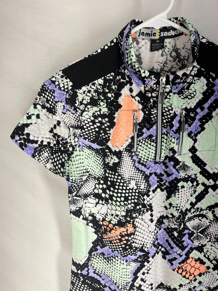 Blusa de treino Jamie Sadock feminina gola curta ajustada preta tamanho XS - Imagem 3 de 4