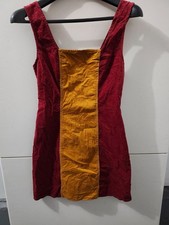 BDG Dress Womens XS Red Taylor Uncut Corduroy Mini Strap Bodycon Colorblock Zip