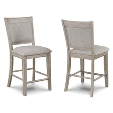 Farmhouse Style 2pc Tan / Beige Gray Finish Counter Height Chair Bar Stool Foo