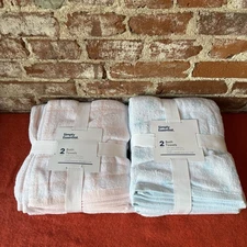 4 Simply Essential Bed Bath And Beyond Large Towel Sets Pink Blue 30x54 Cotton