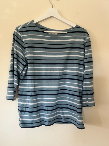 Seasalt Cornwall Sailor Top Size 14 Blue & White Stripes 100% Organic Cotton