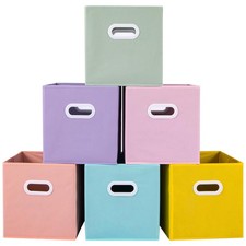 6 Pack 11-in Multi Colored Fabric Storage Cubes, Foldable, Plastic Handles
