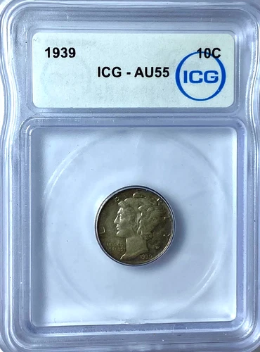 1939 10c Mercury Silver Dime Rare Ten Cents Philadelphia AU55 ICG