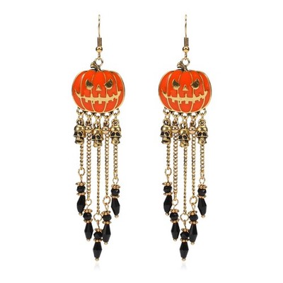 Halloween Pumpkin Earrings - Cute Cartoon Theme with Long Tassels, Gothic & Funn