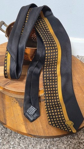 Gianni Versace Vintage Silk Tie Black Gold Medusa Head Geometric Checkerboard image 7