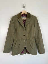 Joules Tweed Blazer Jacket Size UK 12 Toad Green Check Wool Country Harcombe