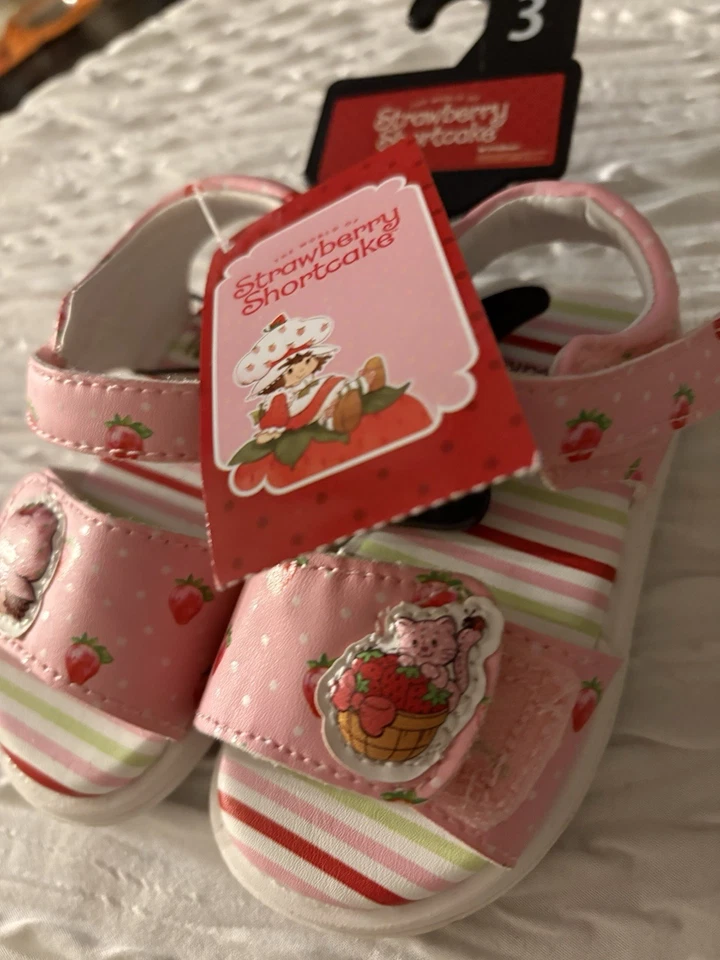 Sandalias Strawberry Shortcake para niños pequeños talla 3 - rosa a rayas NUEVAS con ETIQUETAS - Niñas Foto 2 de 4