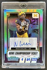 2021 Contenders Draft Picks Nico Collins RC Bowl Championship Ticket Auto #/10