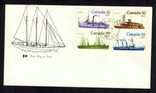 Canada #700-703, 1976 Inland Vessels se-tenant block, Unknown cachet FDC-Calgary