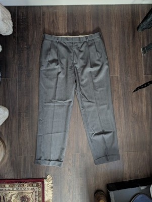 BROOKS BROTHERS Gray Wool Twill Madison Cuffed Trousers Pants Sz 38x30