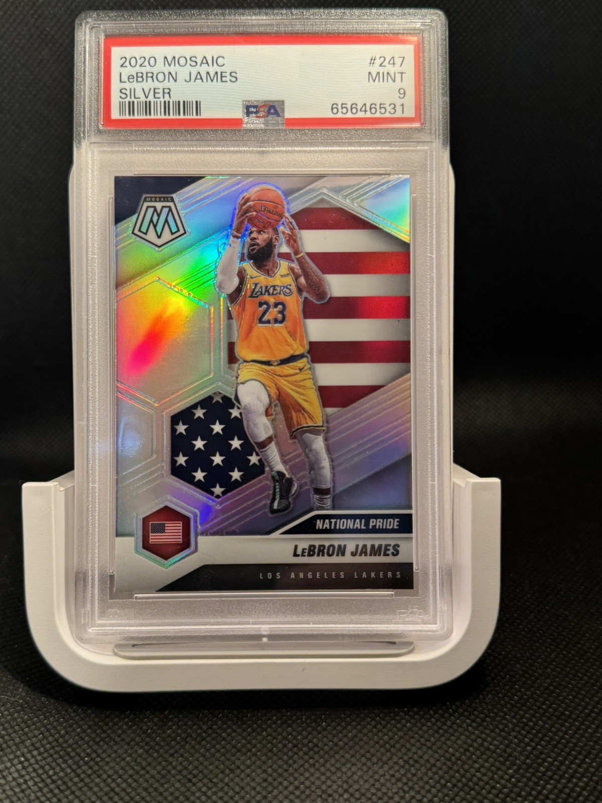 LEBRON JAMES SILVER  2020 MOSAIC Silver #247 USA NATIONAL PRIDE PSA 9 Lakers