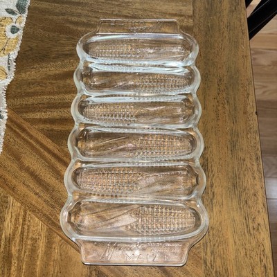 Vintage 1940's Miracle Maize Clear Glass Corn Bread Baking Dish Corn Cob Design