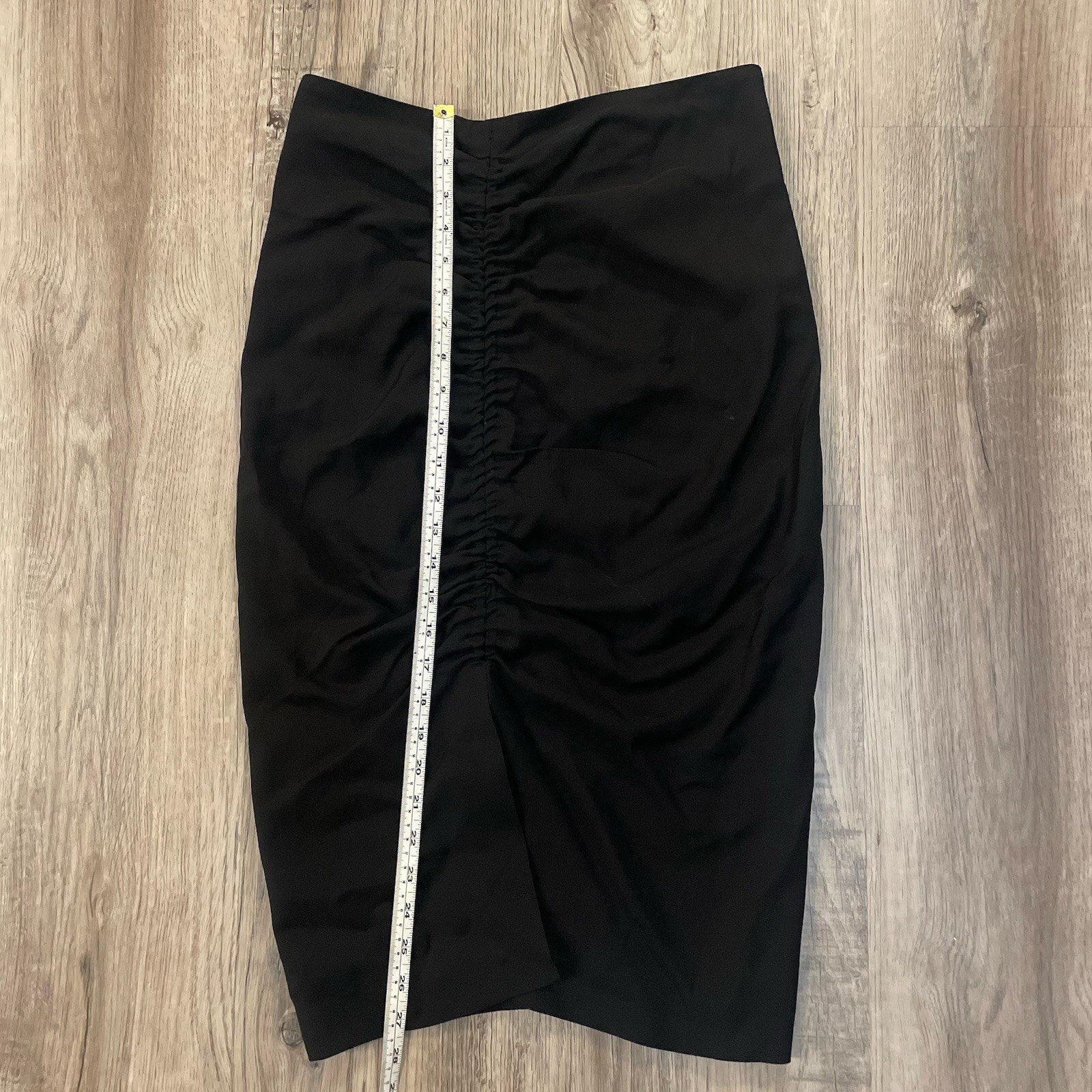 NWT Massimo Dutti Ruched Front Black Pencil Skirt Midi Slit U.S. 8 NEW! image 6