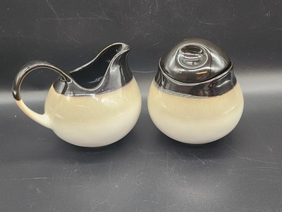 Sango Nova Black Creamer and Sugar Bowl Set With Lid Black Tan Cream 4932