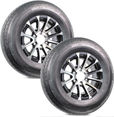 2-Pack Radial Trailer Tire Rim ST225/75R15 15 LRD 6 Lug Aluminum T07 Black Wheel