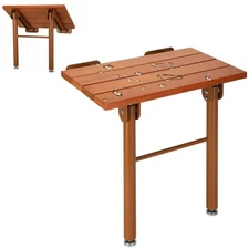 19 Inchs Folding Teak Shower Seat Wall Mounted, Fold Down Shower Seat for Ins...