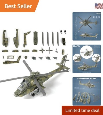 Quick Build 1:72 AH-64 Apache Helicopter Model - 25 Durable Plastic Pieces
